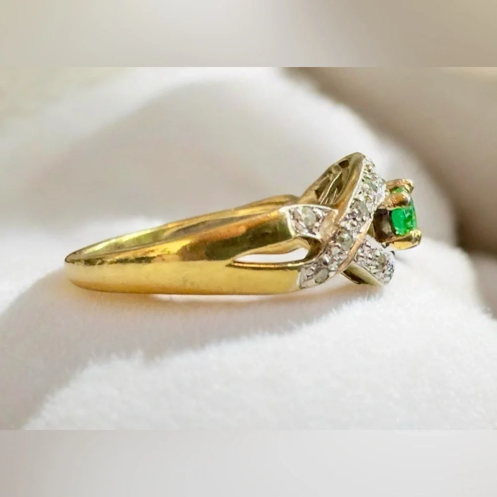 Vintage Emerald & Diamond Gold Over Sterling Silver Ring (7)